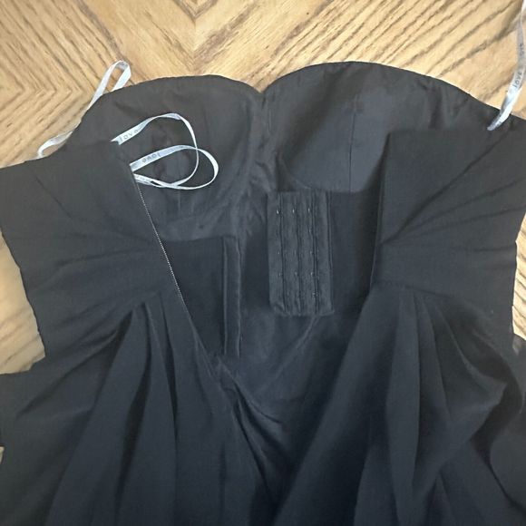 Draped Chiffon Black Cocktail Dress Rhinestone Bustier Strapless Bra Insert Sz 6 - Picture 4 of 13